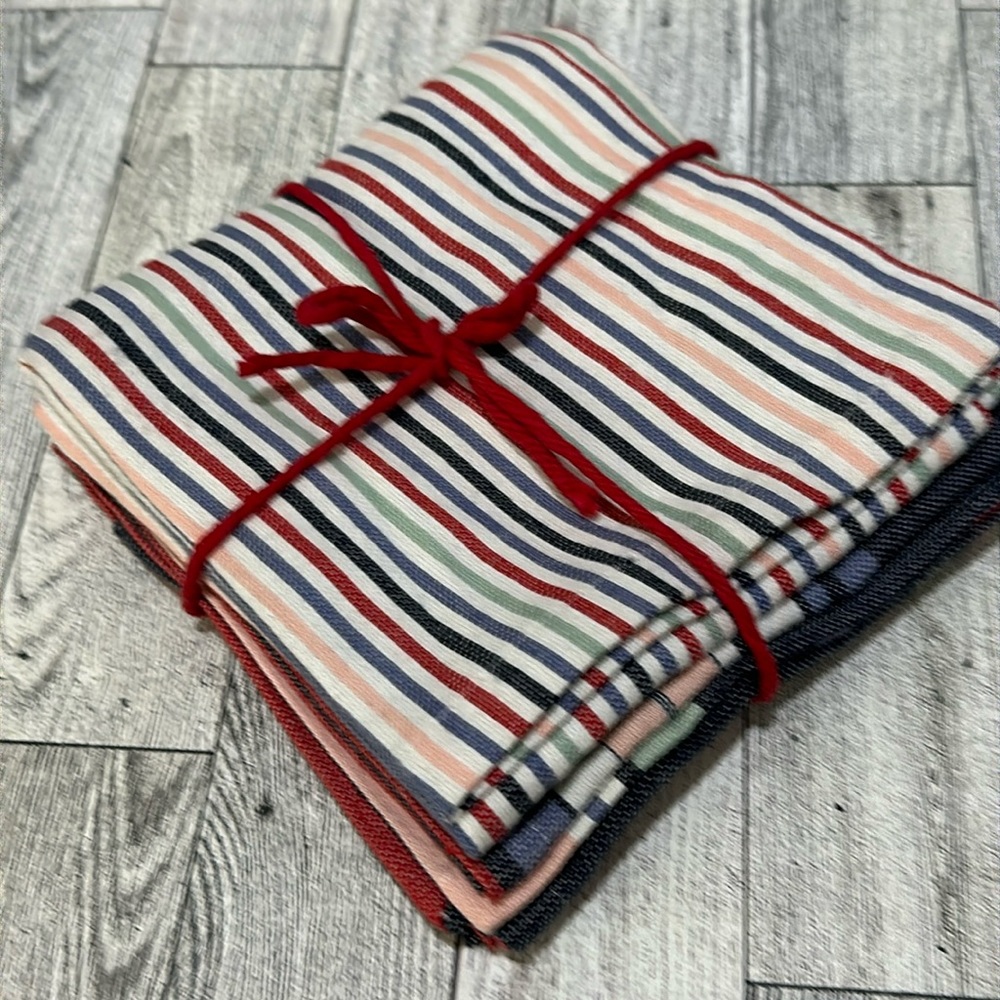 Striped blue kitchen dish towels lot of 4